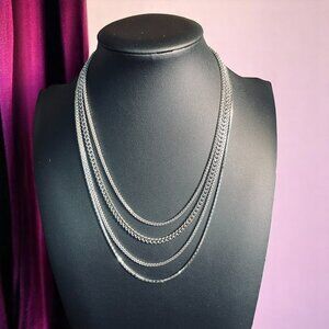 Layered Silver Tone Chain Necklace Multi Strand Statement Retro 80s Jewelry